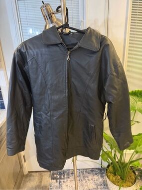 Black KC Collections Leather Zip Jacket - Classic Coat